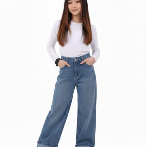 high waisted wide leg cuffed jeans