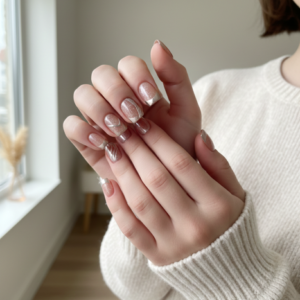 silver chrome & champagne velvet nails | 3d metallic french tip manicure