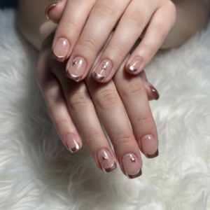 rose gold star press on nails | milky white celestial french tip set